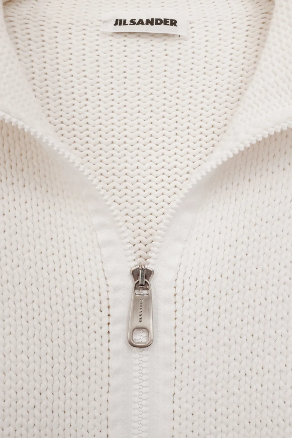 JIL SANDER WHITE COTTON ZIP TROYER KNIT