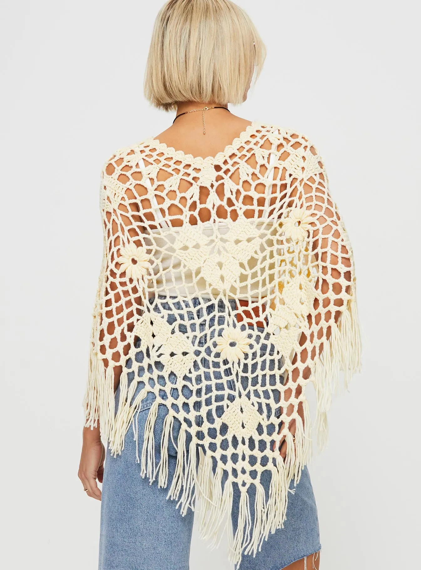 Joanes Crochet Poncho Beige