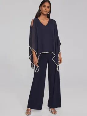 Joseph Ribkoff Chiffon and Silky Knit Poncho Top In Midnight Blue 241715 Col  2166