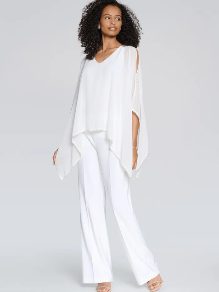 Joseph Ribkoff Chiffon and Silky Knit Poncho Top In Vanilla 241715 Col 1761