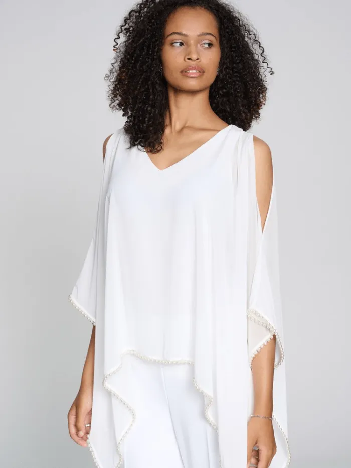 Joseph Ribkoff Chiffon and Silky Knit Poncho Top In Vanilla 241715 Col 1761