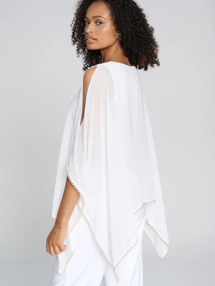 Joseph Ribkoff Chiffon and Silky Knit Poncho Top In Vanilla 241715 Col 1761