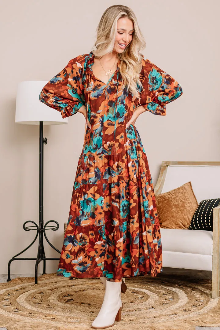 Jot It Down Fall Floral Midi Dress