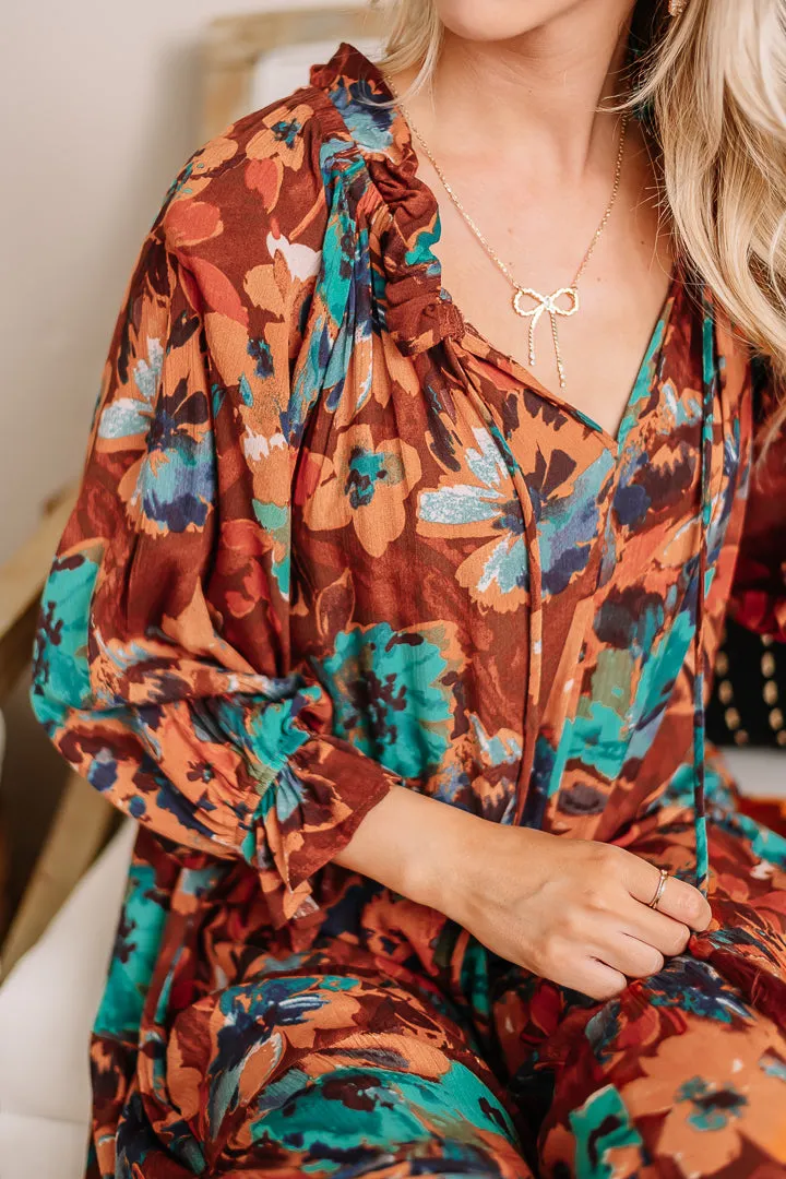 Jot It Down Fall Floral Midi Dress