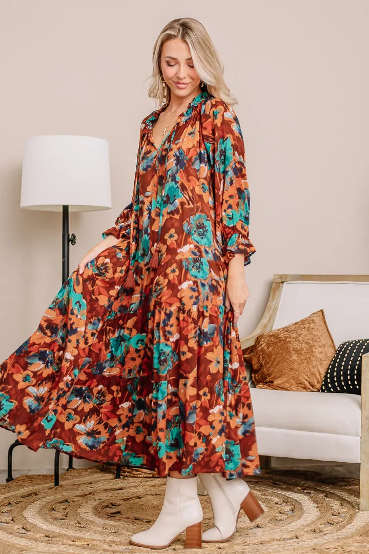 Jot It Down Fall Floral Midi Dress