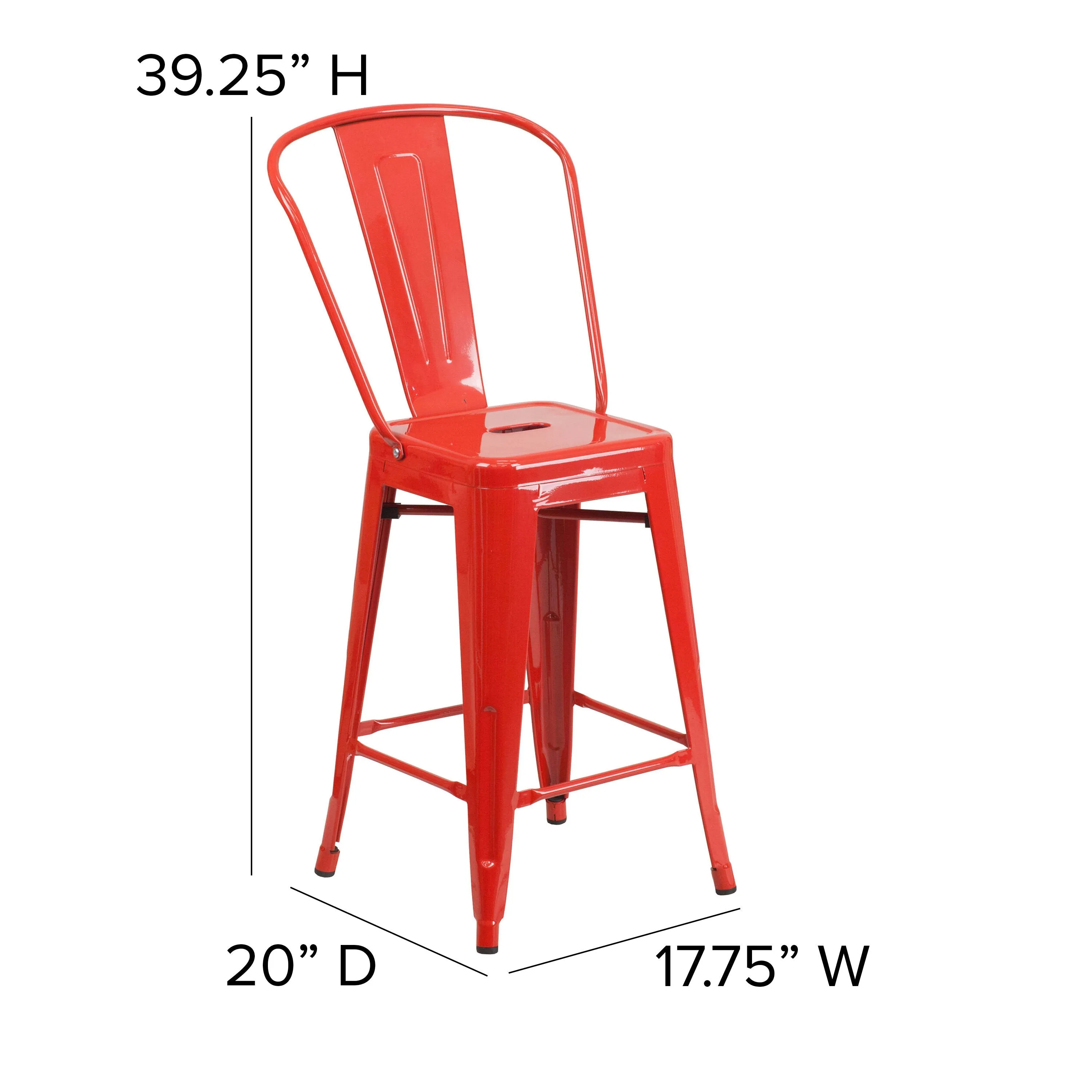 Kai Commercial Grade 24" High Metal Indoor-Outdoor Counter Height Stool with Removable Back and All-Weather Poly Resin Seat