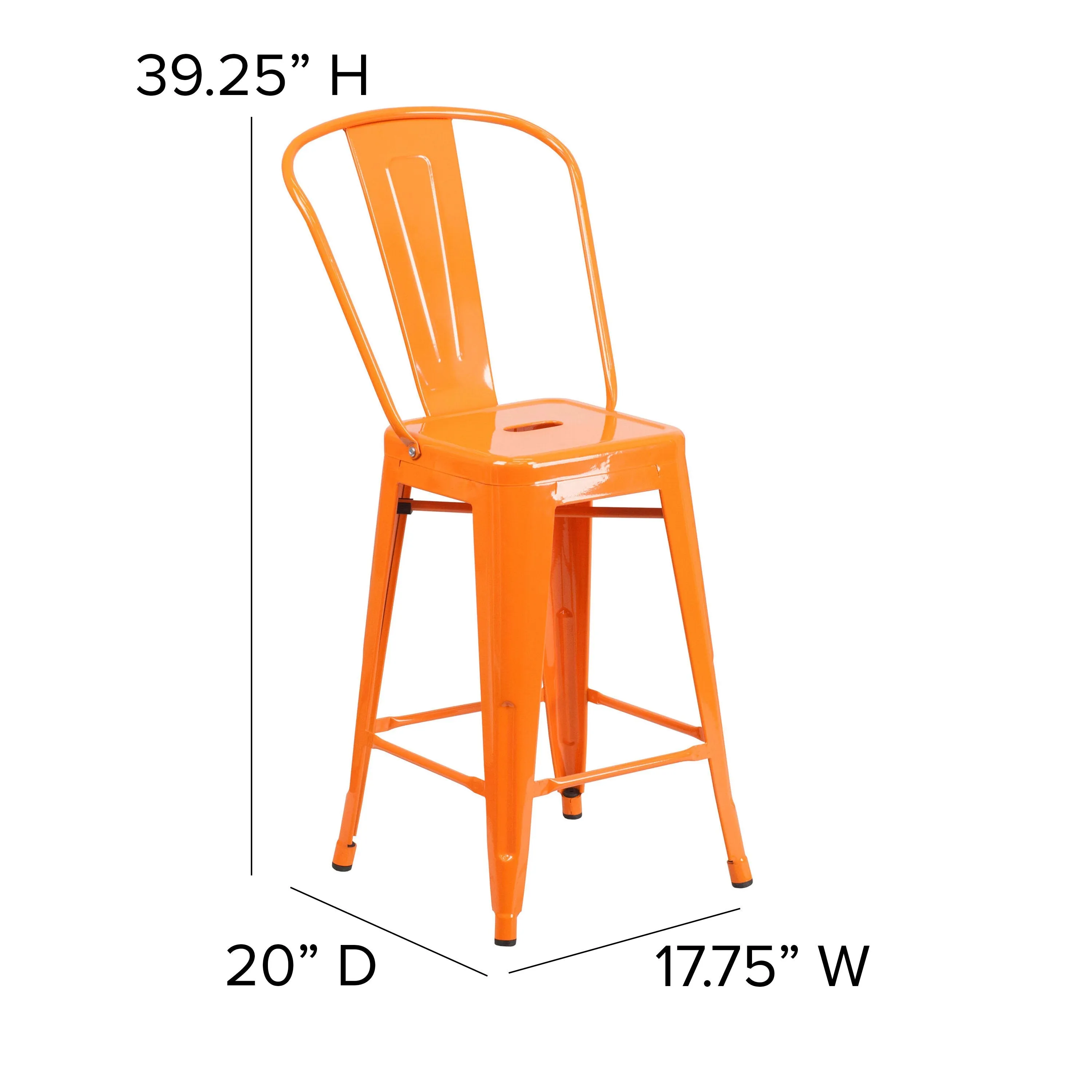 Kai Commercial Grade 24" High Metal Indoor-Outdoor Counter Height Stool with Removable Back and All-Weather Poly Resin Seat