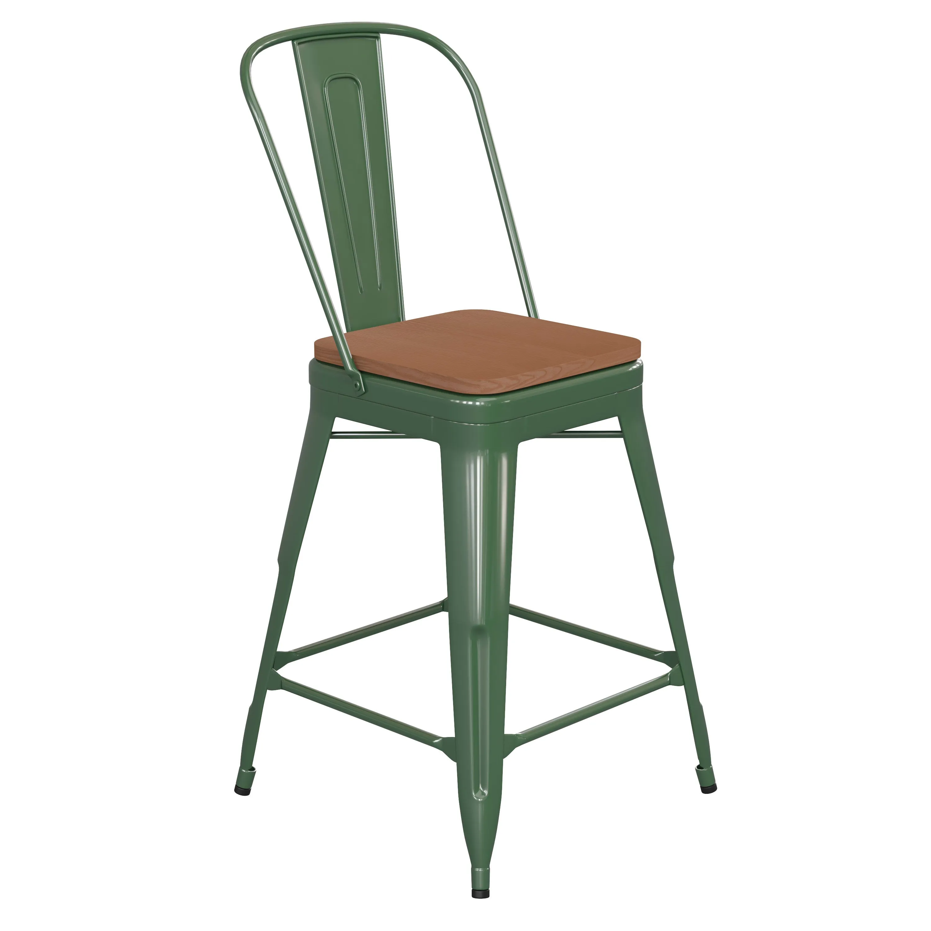 Kai Commercial Grade 24" High Metal Indoor-Outdoor Counter Height Stool with Removable Back and All-Weather Poly Resin Seat