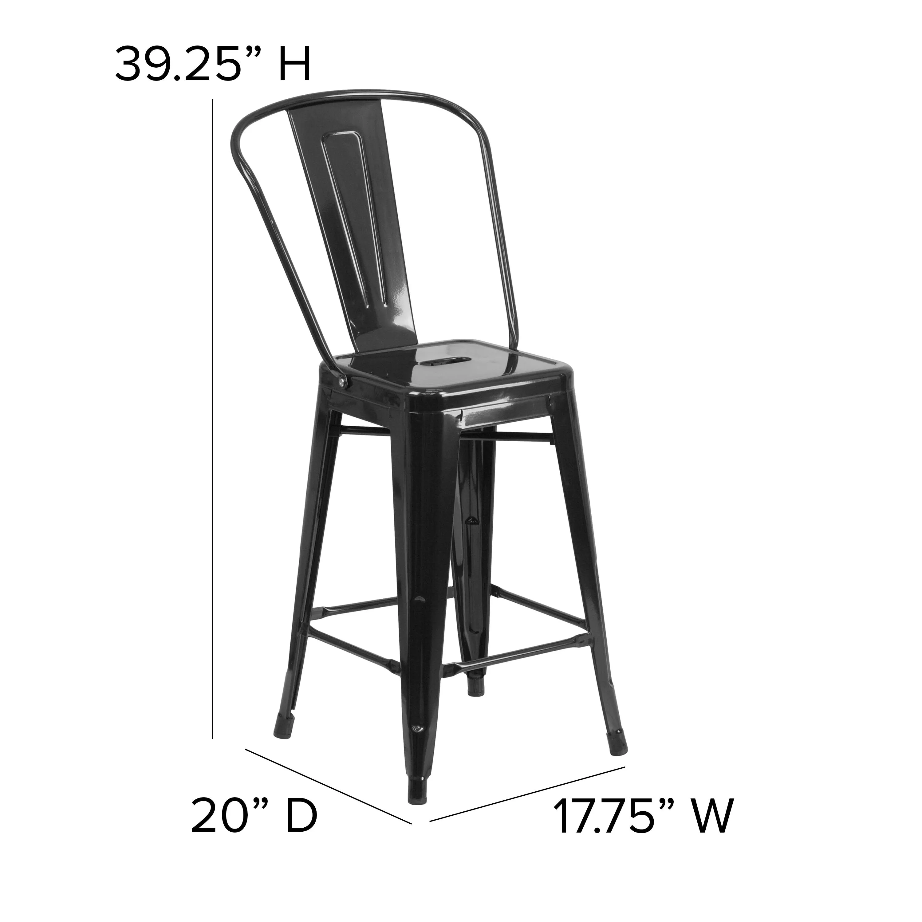 Kai Commercial Grade 24" High Metal Indoor-Outdoor Counter Height Stool with Removable Back and All-Weather Poly Resin Seat