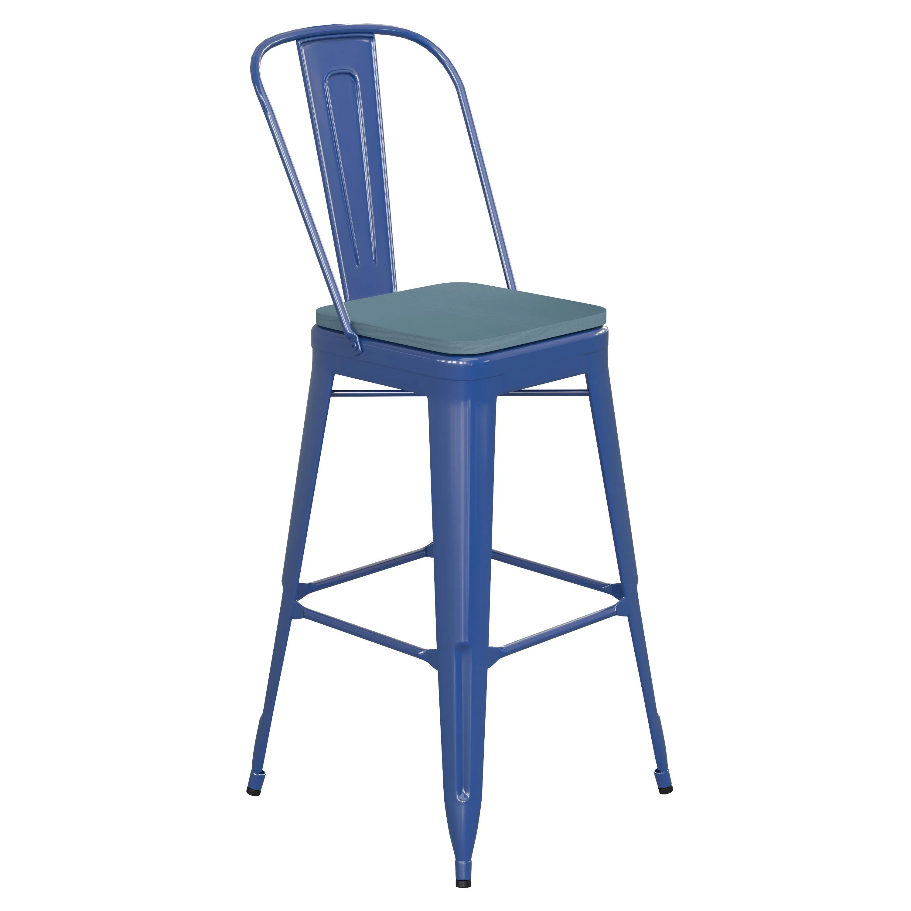 Kai Commercial Grade 30" High Metal Indoor-Outdoor Counter Height Stool with Removable Back and All-Weather Poly Resin Seat