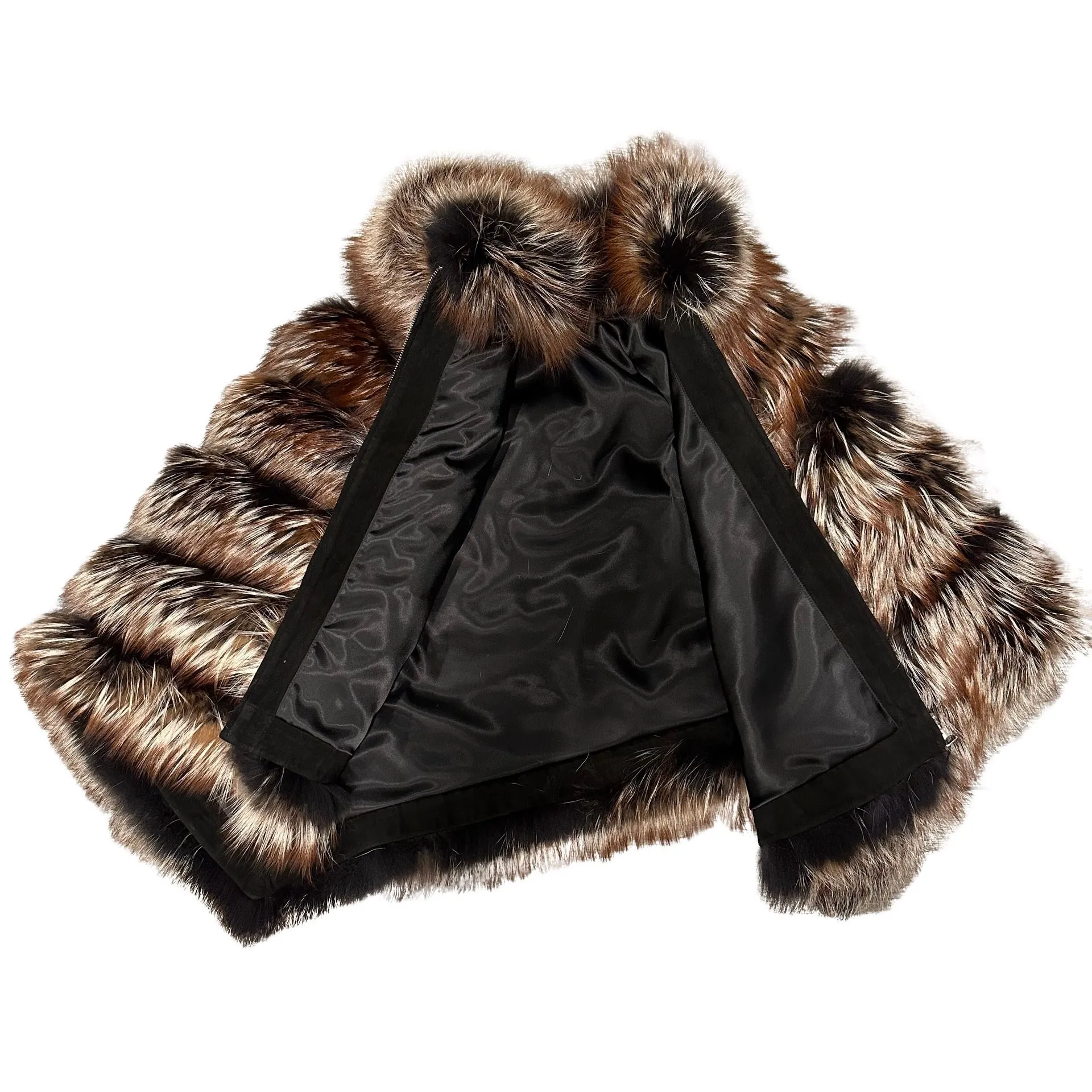 Kashani Ladies Brown Fox Fur Zipper Poncho