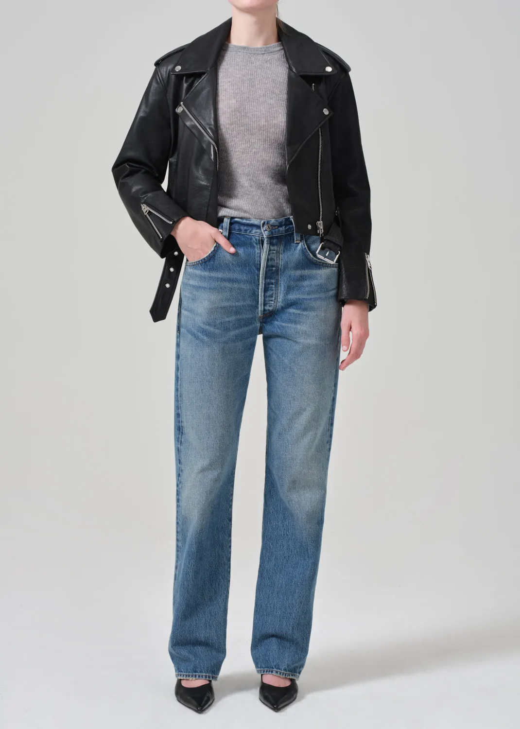 Kindra Cropped Moto Jacket in Black