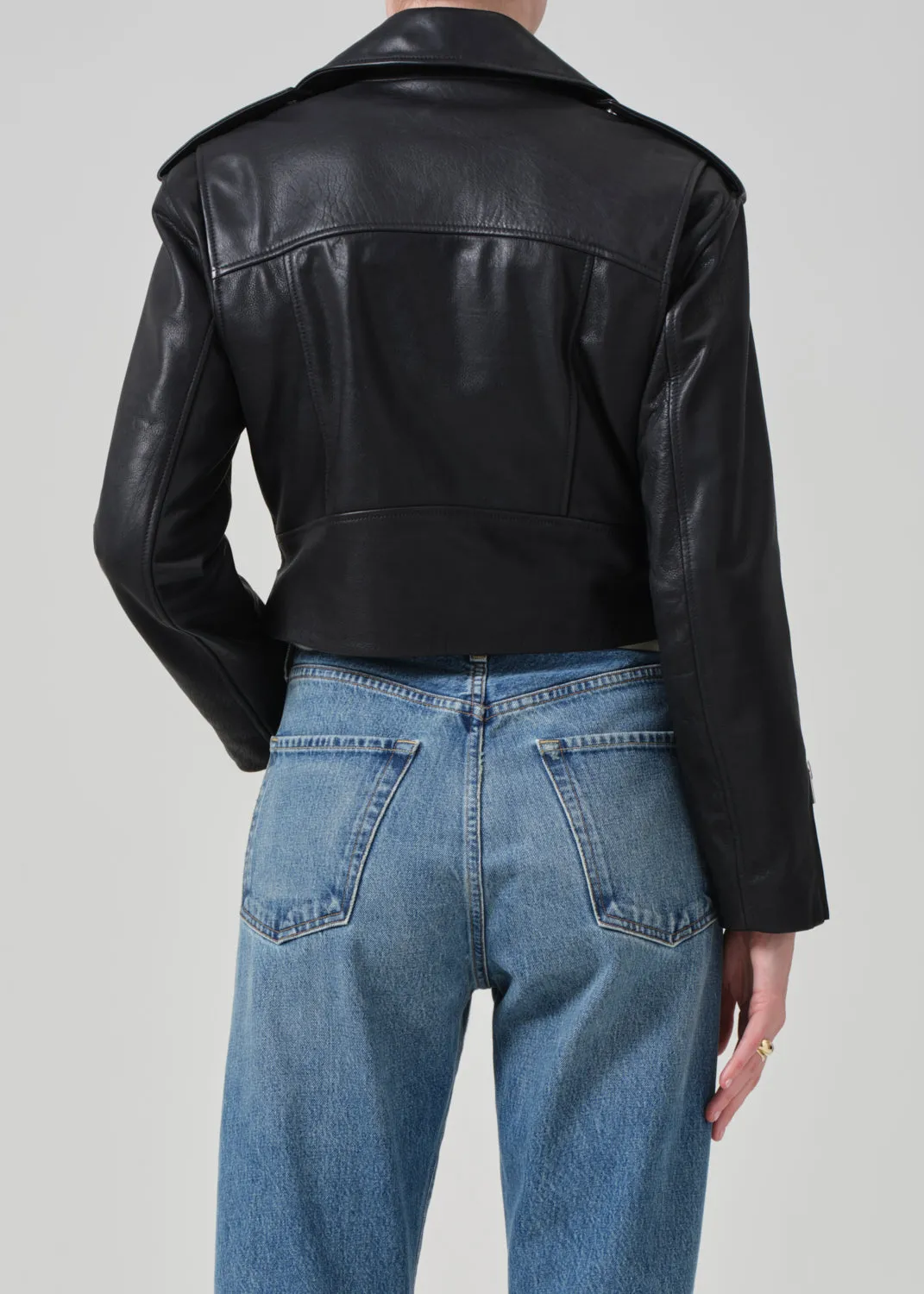 Kindra Cropped Moto Jacket in Black