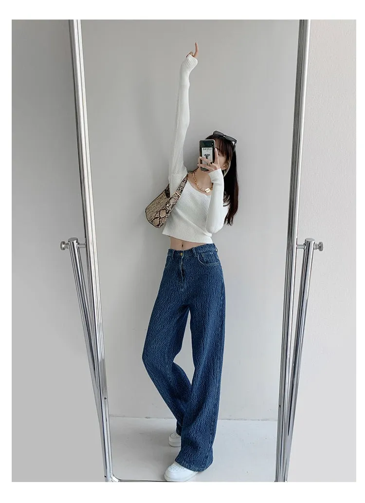 KittenAlarm - Women Jeans High Waist Casual Streetwear y2k Baggy Office Lady New Fashion Korean Denim Trousers Female Straight Wide Leg Pants