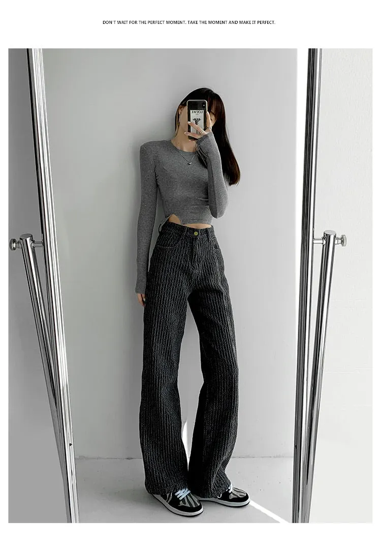 KittenAlarm - Women Jeans High Waist Casual Streetwear y2k Baggy Office Lady New Fashion Korean Denim Trousers Female Straight Wide Leg Pants