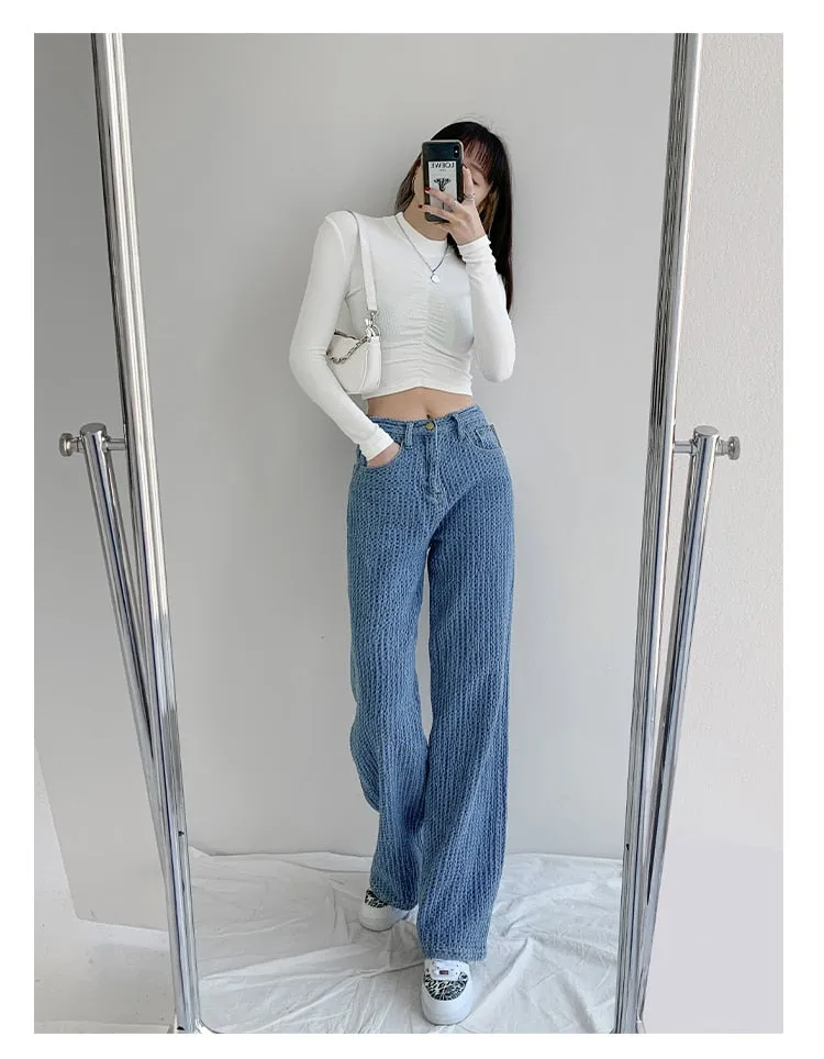 KittenAlarm - Women Jeans High Waist Casual Streetwear y2k Baggy Office Lady New Fashion Korean Denim Trousers Female Straight Wide Leg Pants