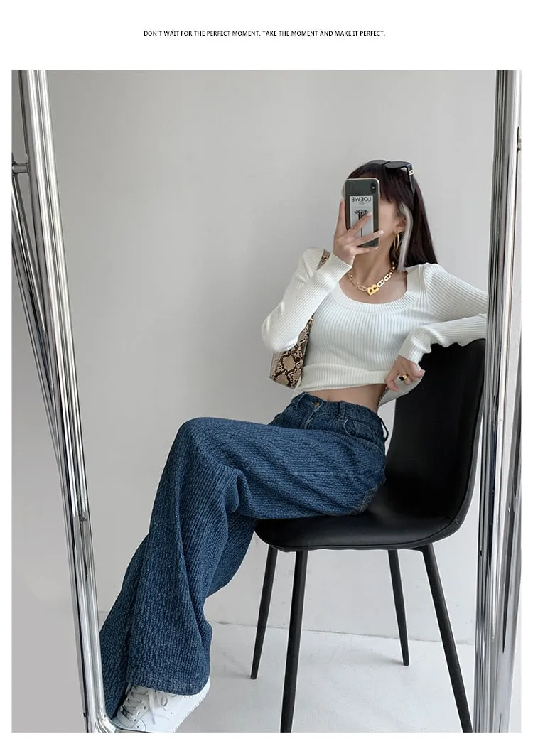 KittenAlarm - Women Jeans High Waist Casual Streetwear y2k Baggy Office Lady New Fashion Korean Denim Trousers Female Straight Wide Leg Pants