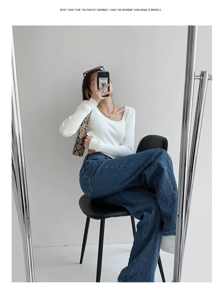 KittenAlarm - Women Jeans High Waist Casual Streetwear y2k Baggy Office Lady New Fashion Korean Denim Trousers Female Straight Wide Leg Pants