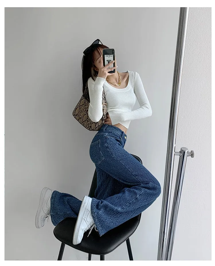 KittenAlarm - Women Jeans High Waist Casual Streetwear y2k Baggy Office Lady New Fashion Korean Denim Trousers Female Straight Wide Leg Pants