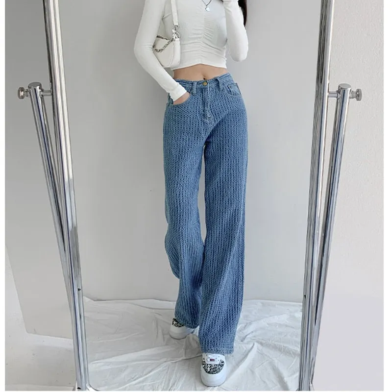 KittenAlarm - Women Jeans High Waist Casual Streetwear y2k Baggy Office Lady New Fashion Korean Denim Trousers Female Straight Wide Leg Pants