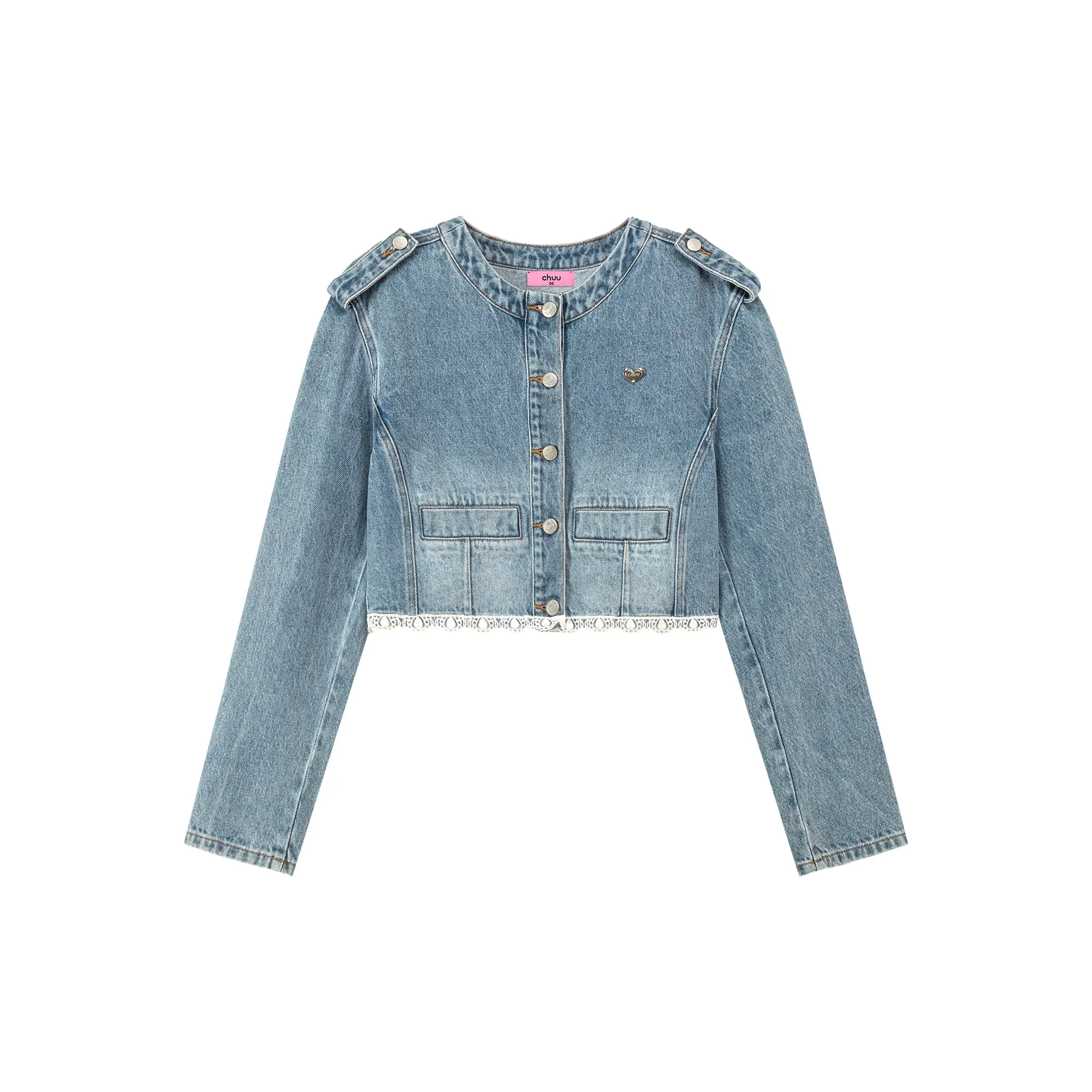 Lace Detail Cropped Denim Jacket