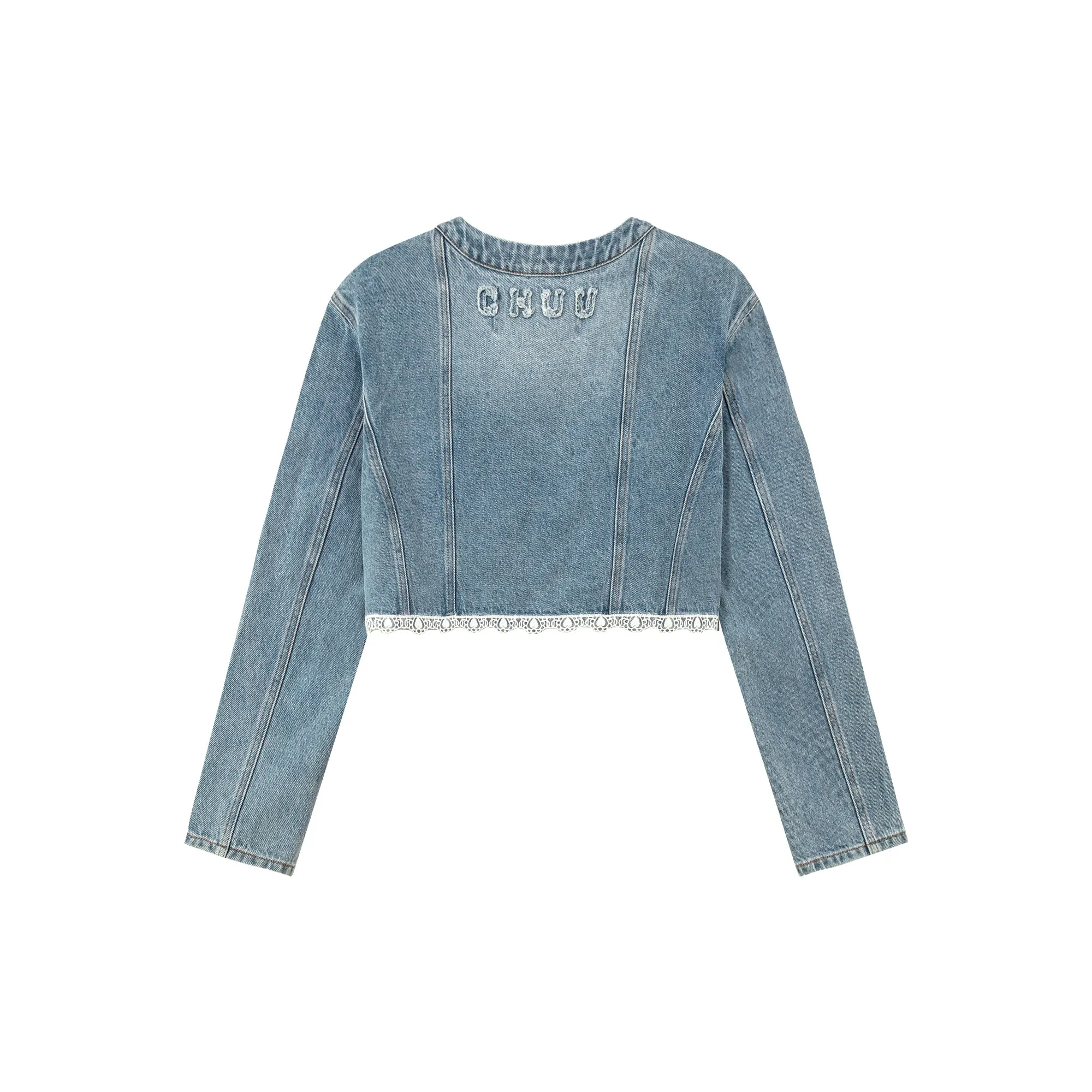 Lace Detail Cropped Denim Jacket