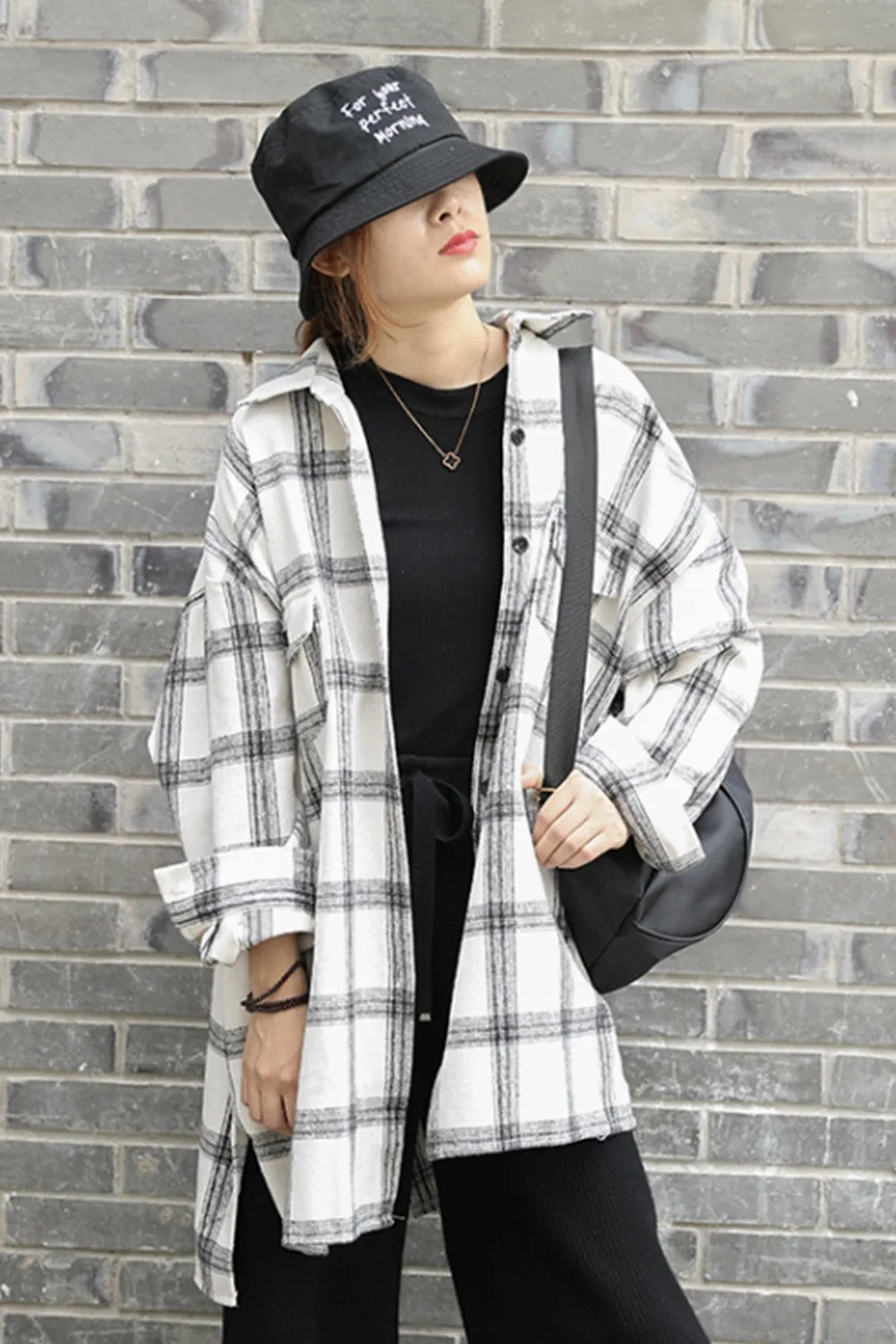 Lapel Thickening Brushed Plaid Flannel Cardigan