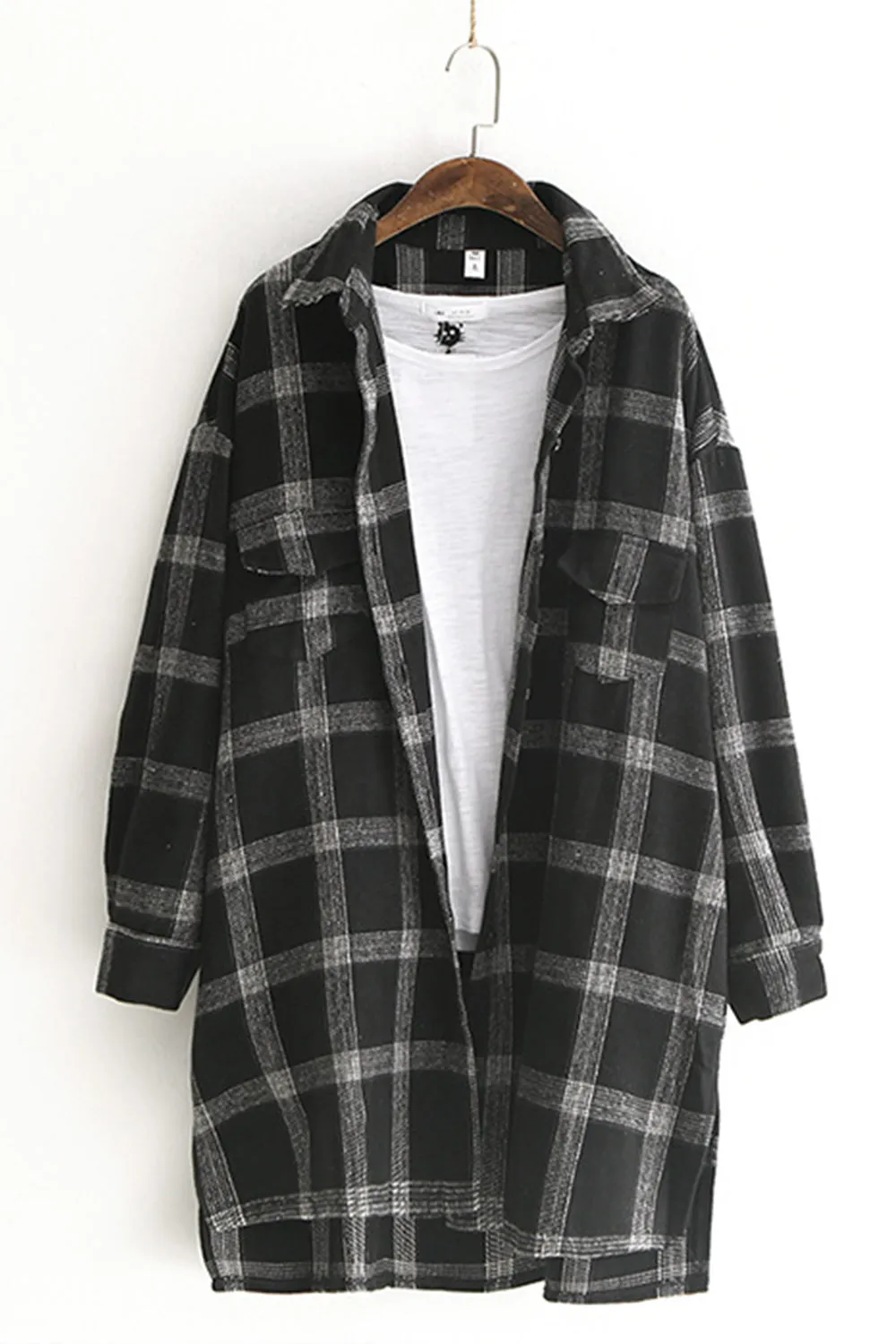 Lapel Thickening Brushed Plaid Flannel Cardigan