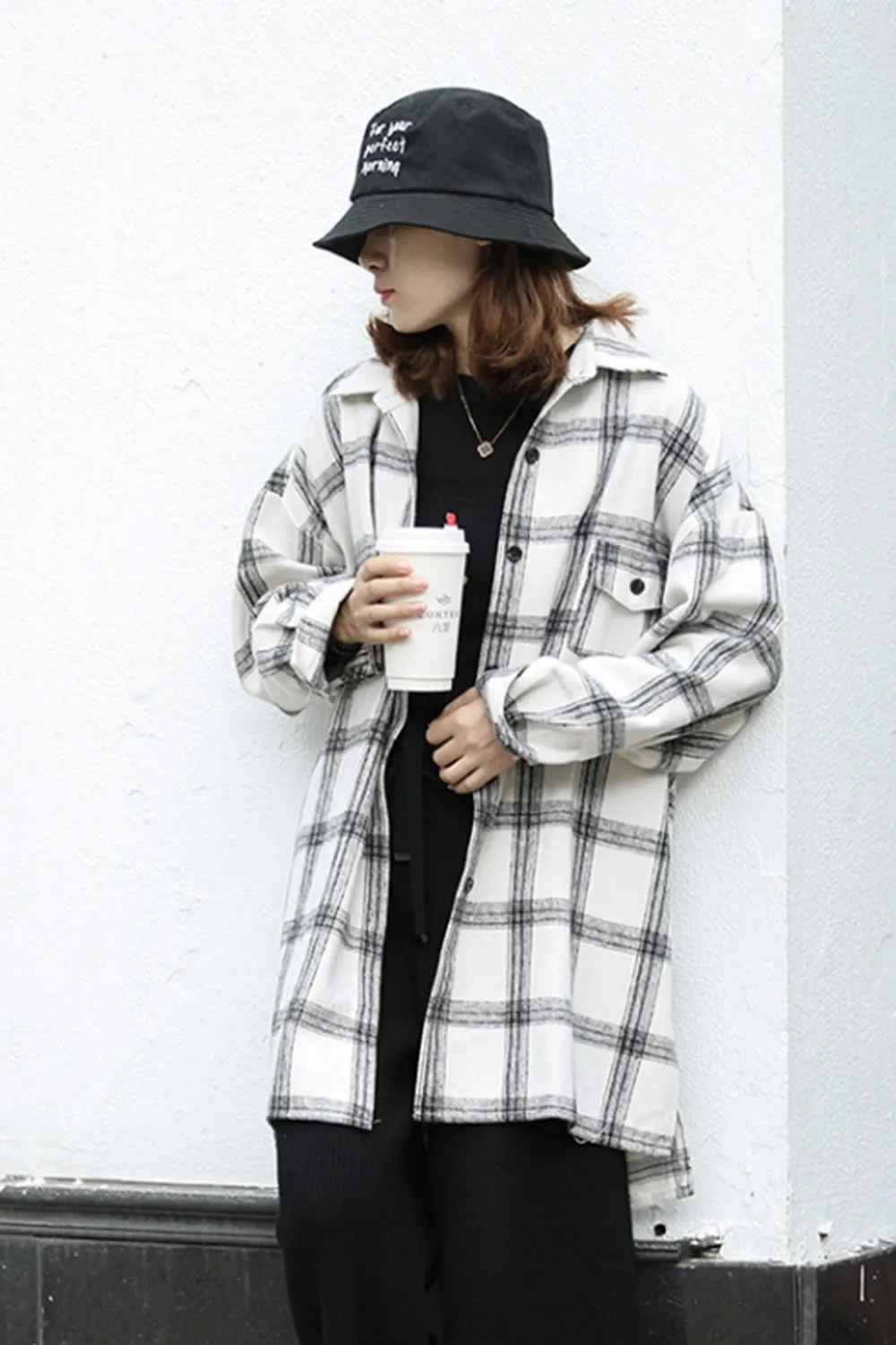 Lapel Thickening Brushed Plaid Flannel Cardigan