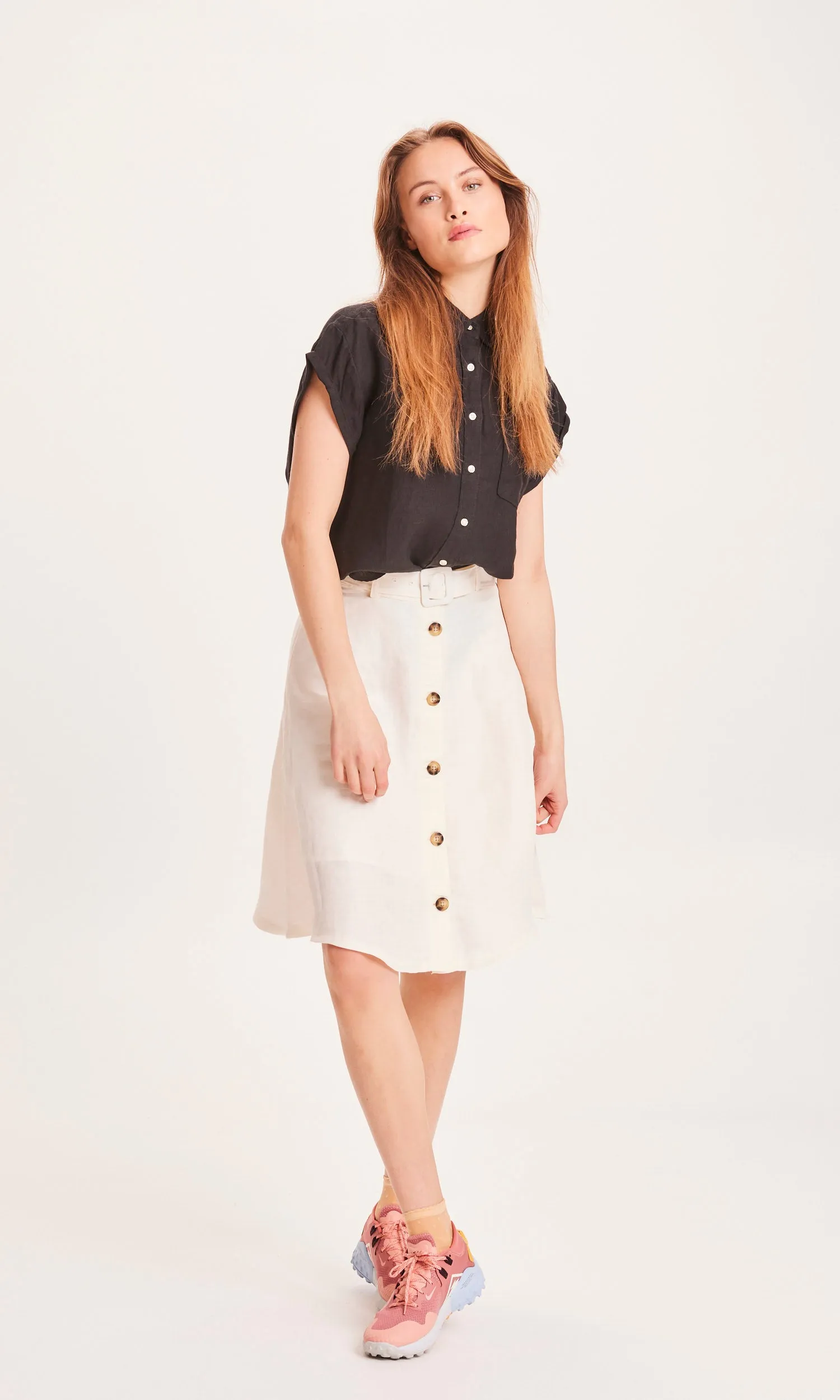 LAYLA Linen Mix Button Down Skirt - Buttercream