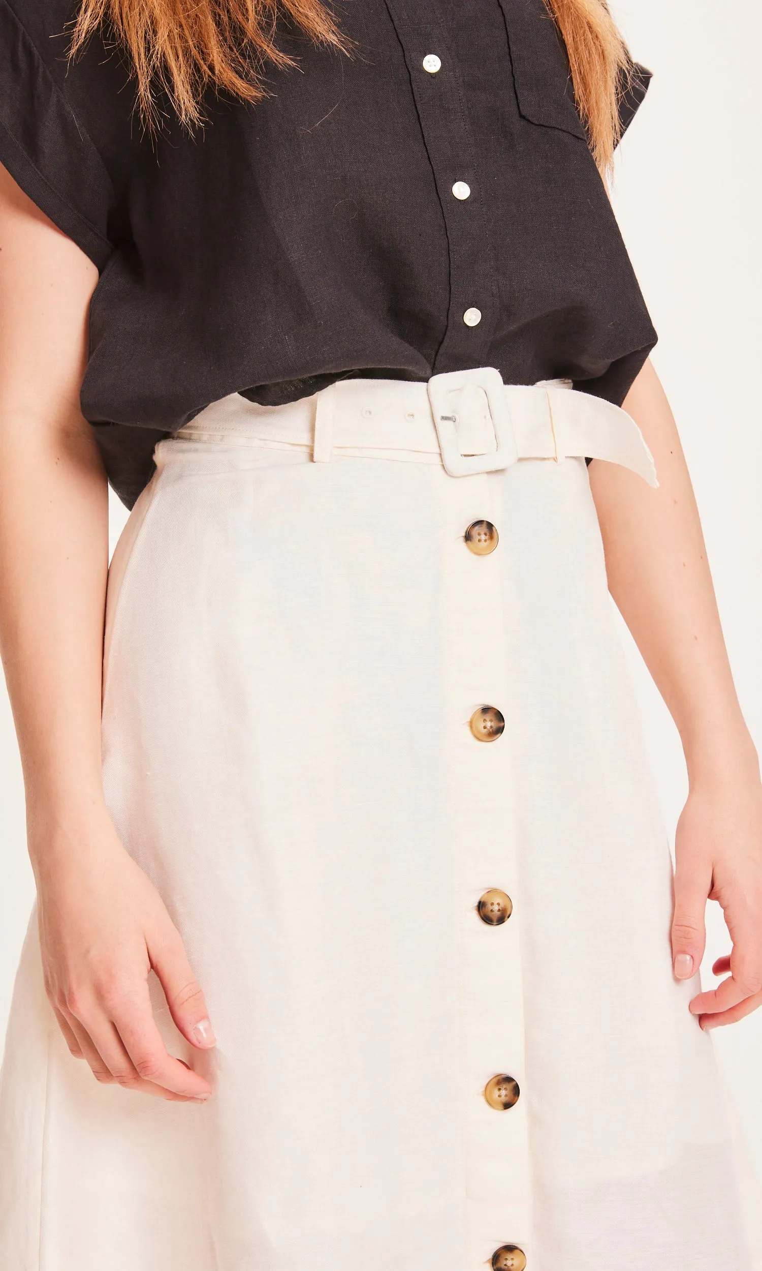 LAYLA Linen Mix Button Down Skirt - Buttercream