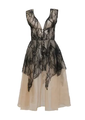 Lea Silk French Lace Full-Skirt Dress