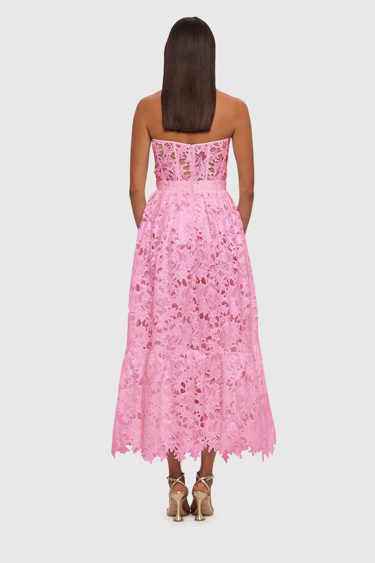 Leo Lin Emilia Lace Bustier Midi Dress - Candy Pink