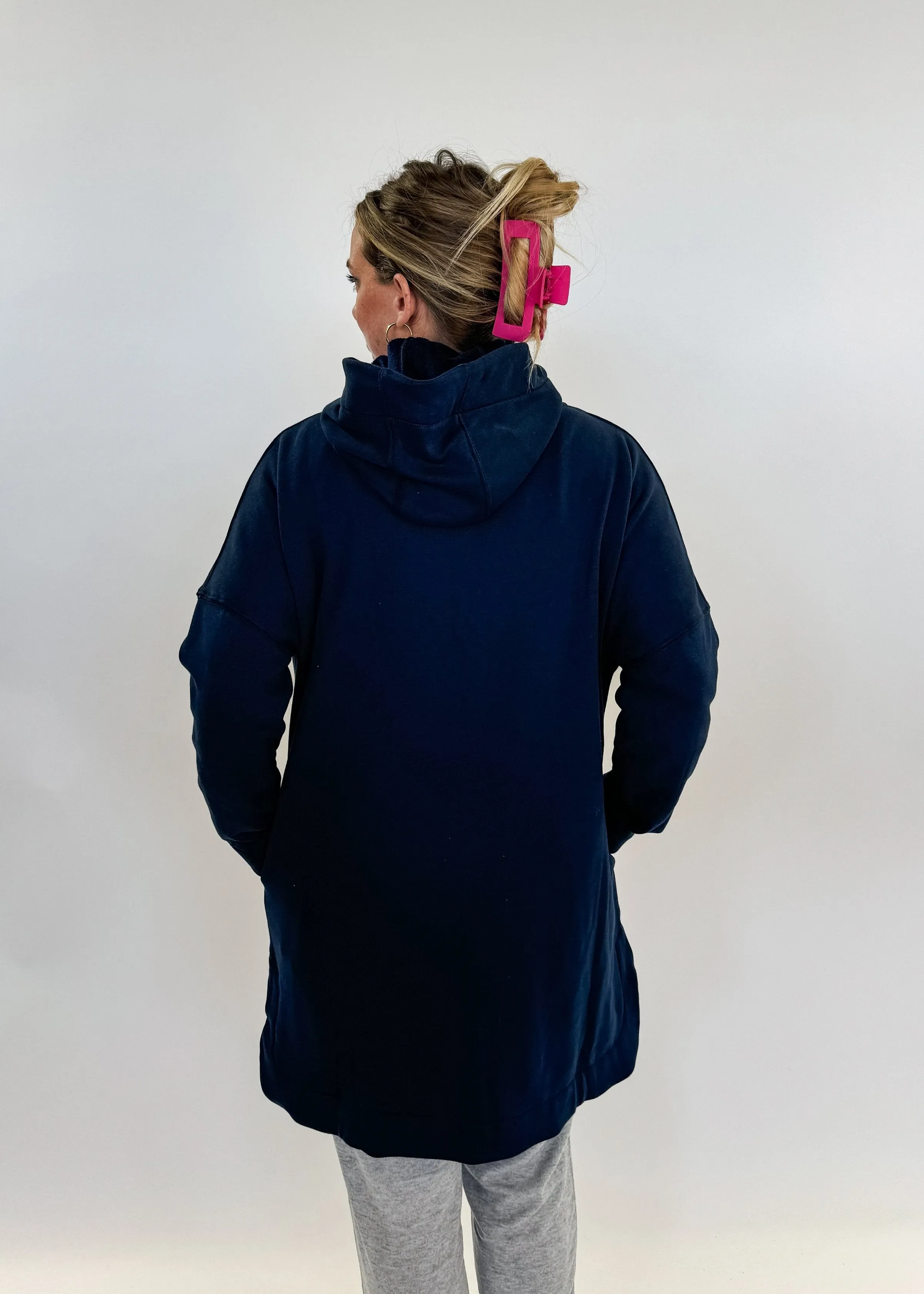 Long Hoodie Zip Up Navy