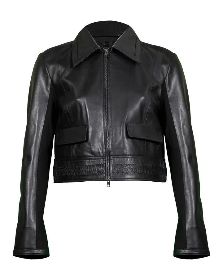 Marc Cain Soft Leather Jacket With Sleeve Inserts