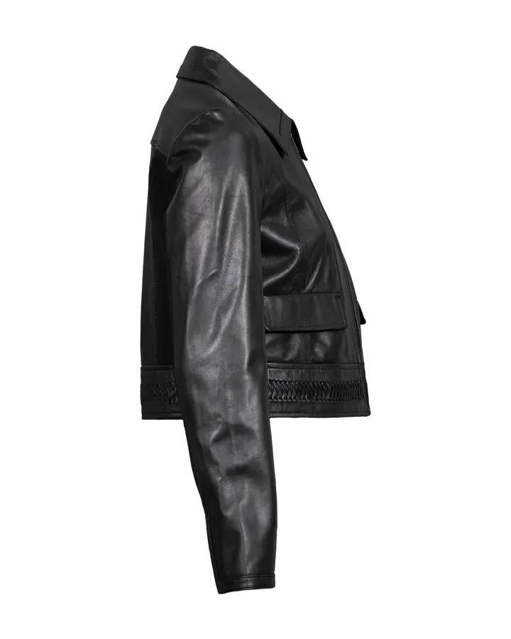 Marc Cain Soft Leather Jacket With Sleeve Inserts