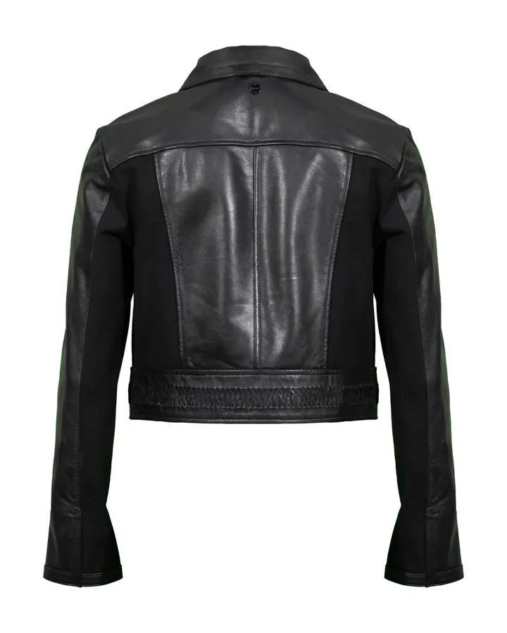 Marc Cain Soft Leather Jacket With Sleeve Inserts