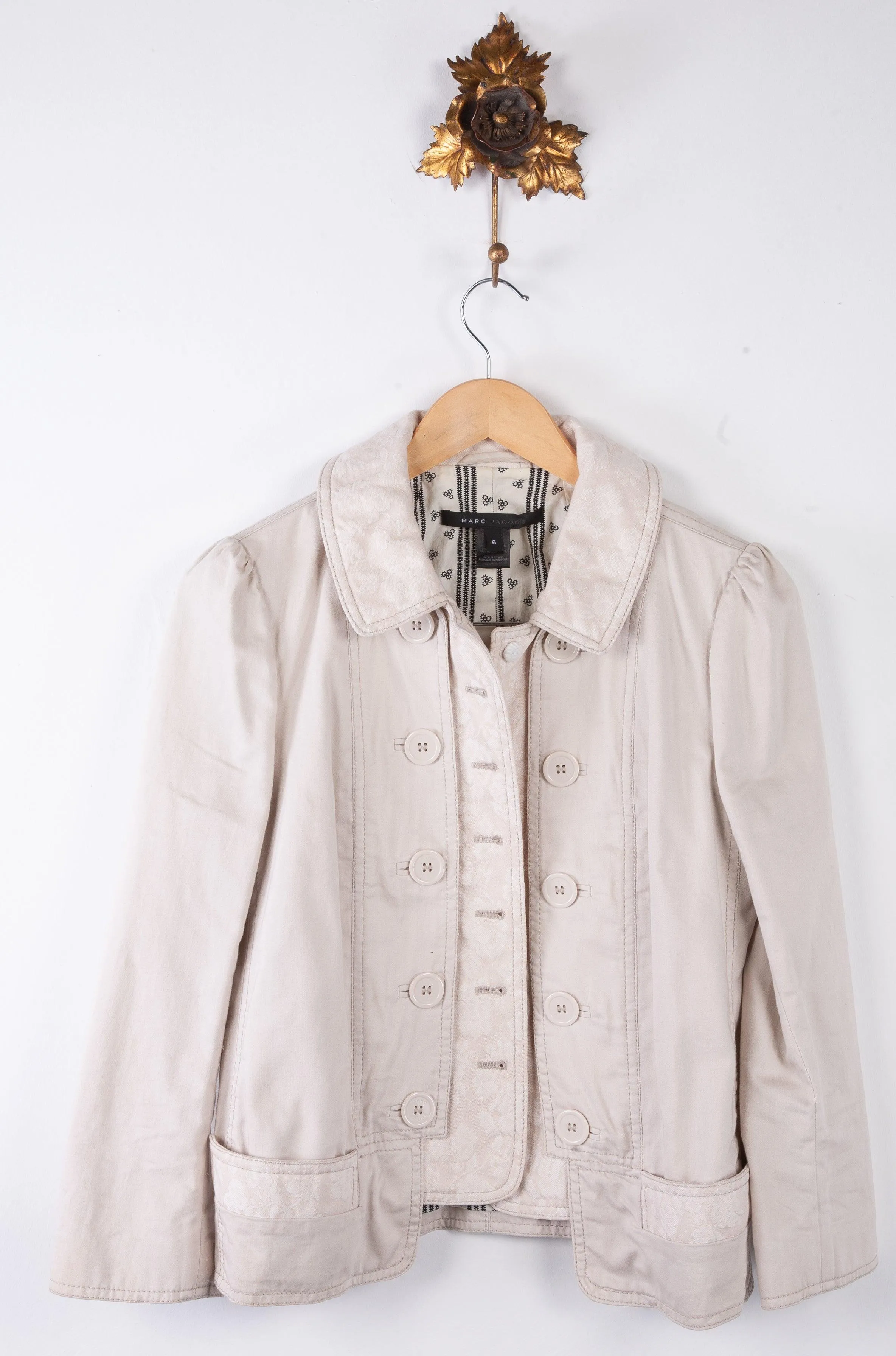 Marc Jacobs Cropped Military Style Jacket Cotton Cream UK10 US8