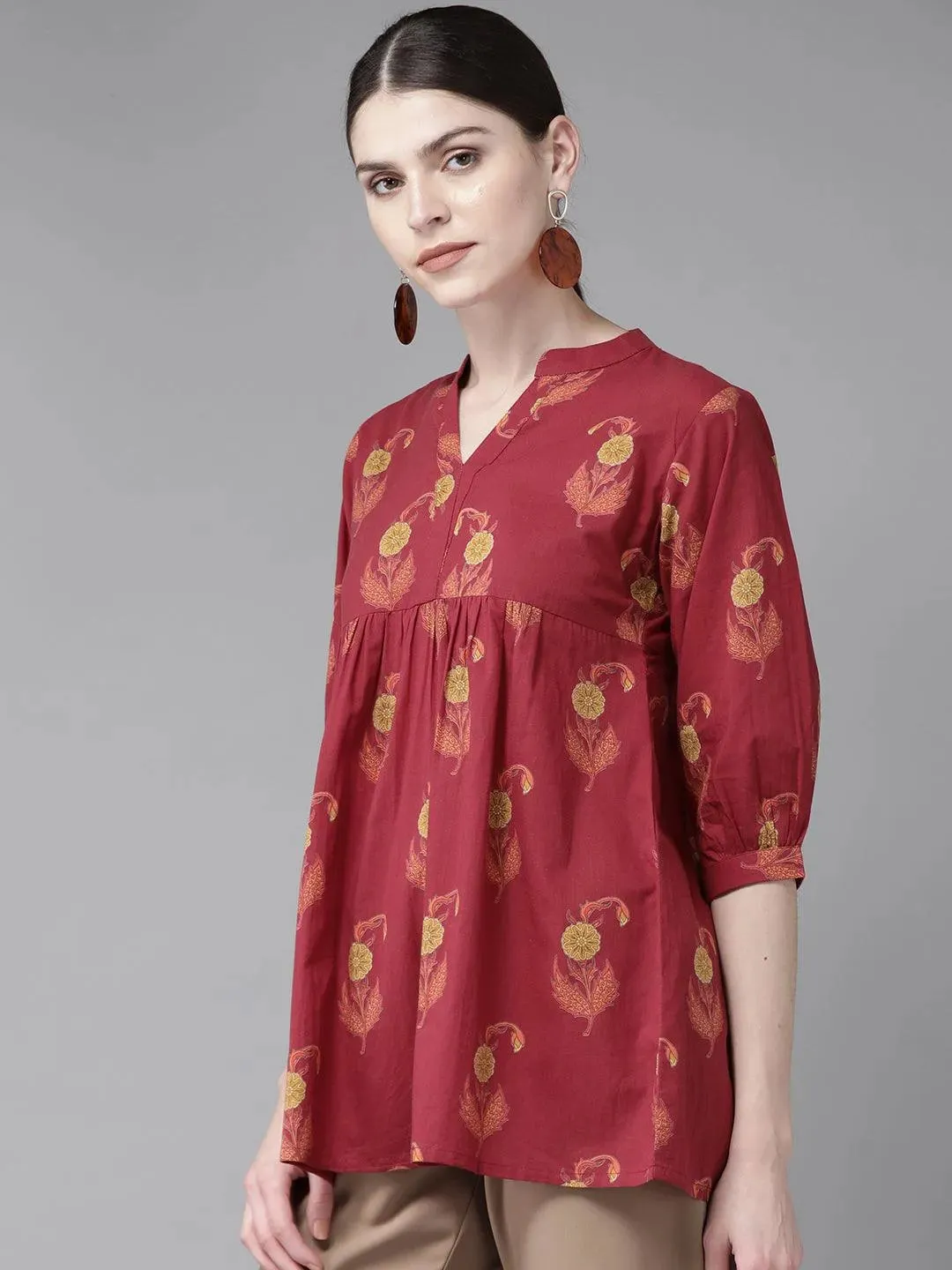 Maroon Printed Cotton Kurti