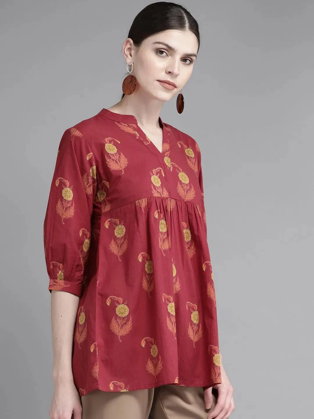 Maroon Printed Cotton Kurti