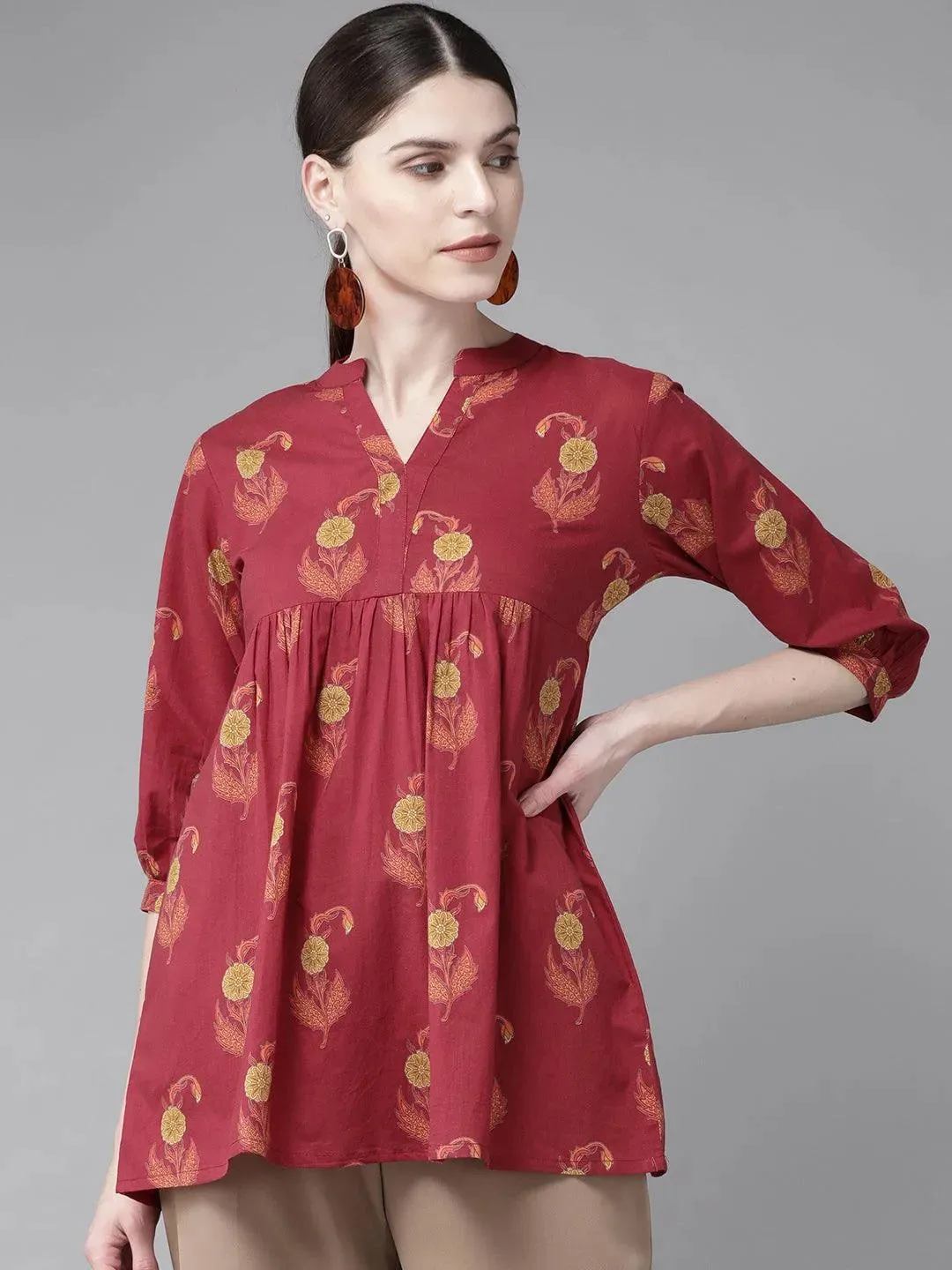 Maroon Printed Cotton Kurti