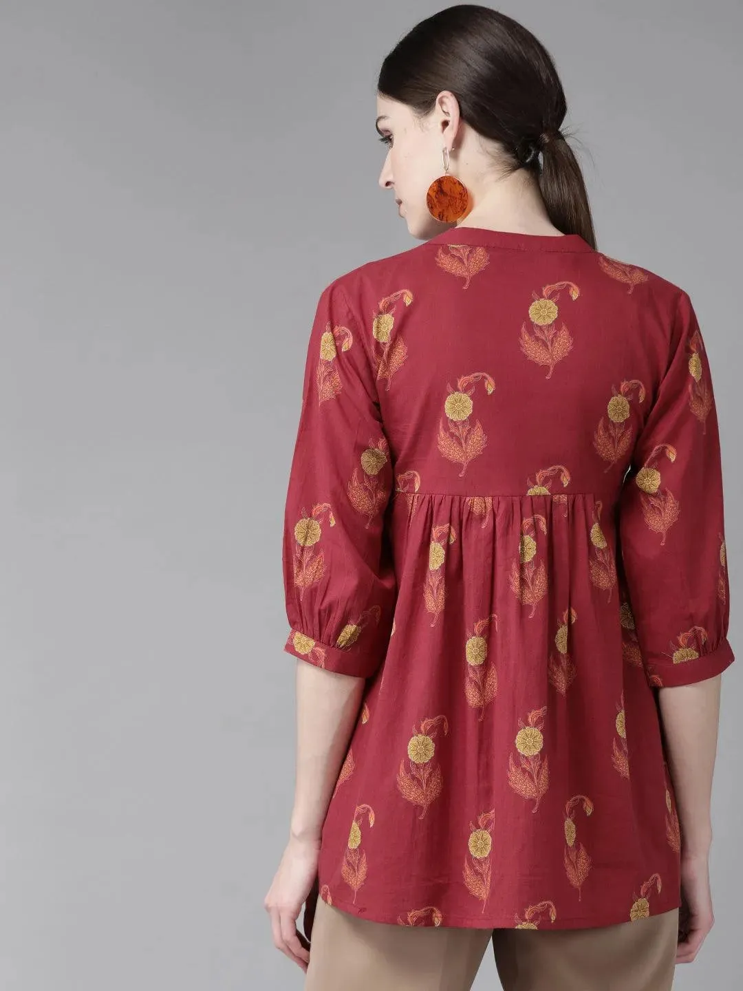 Maroon Printed Cotton Kurti