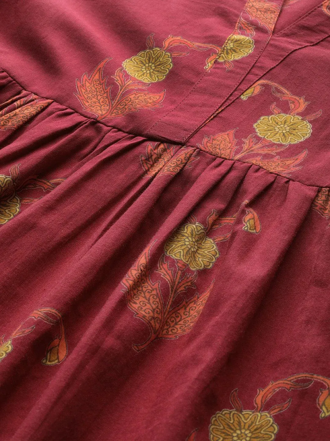 Maroon Printed Cotton Kurti