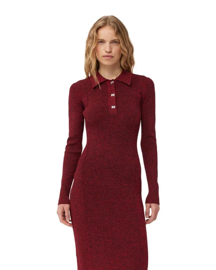 Melange Rib Long Sleeve Polo Dress