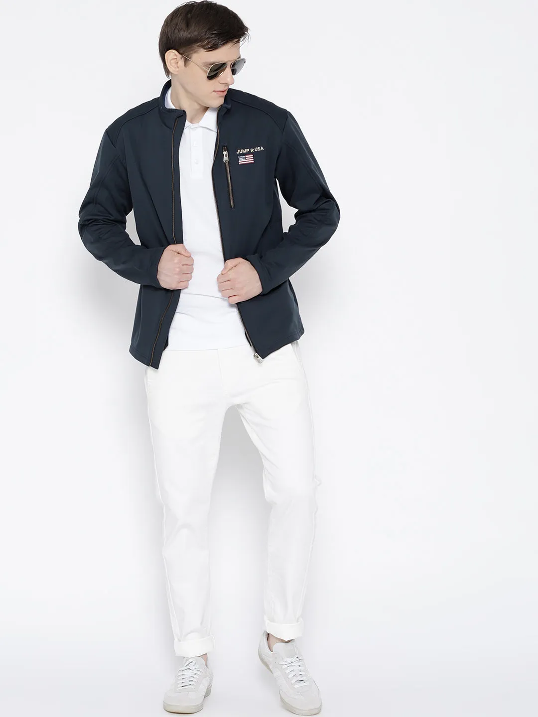 Men Navy Blue Solid Jacket