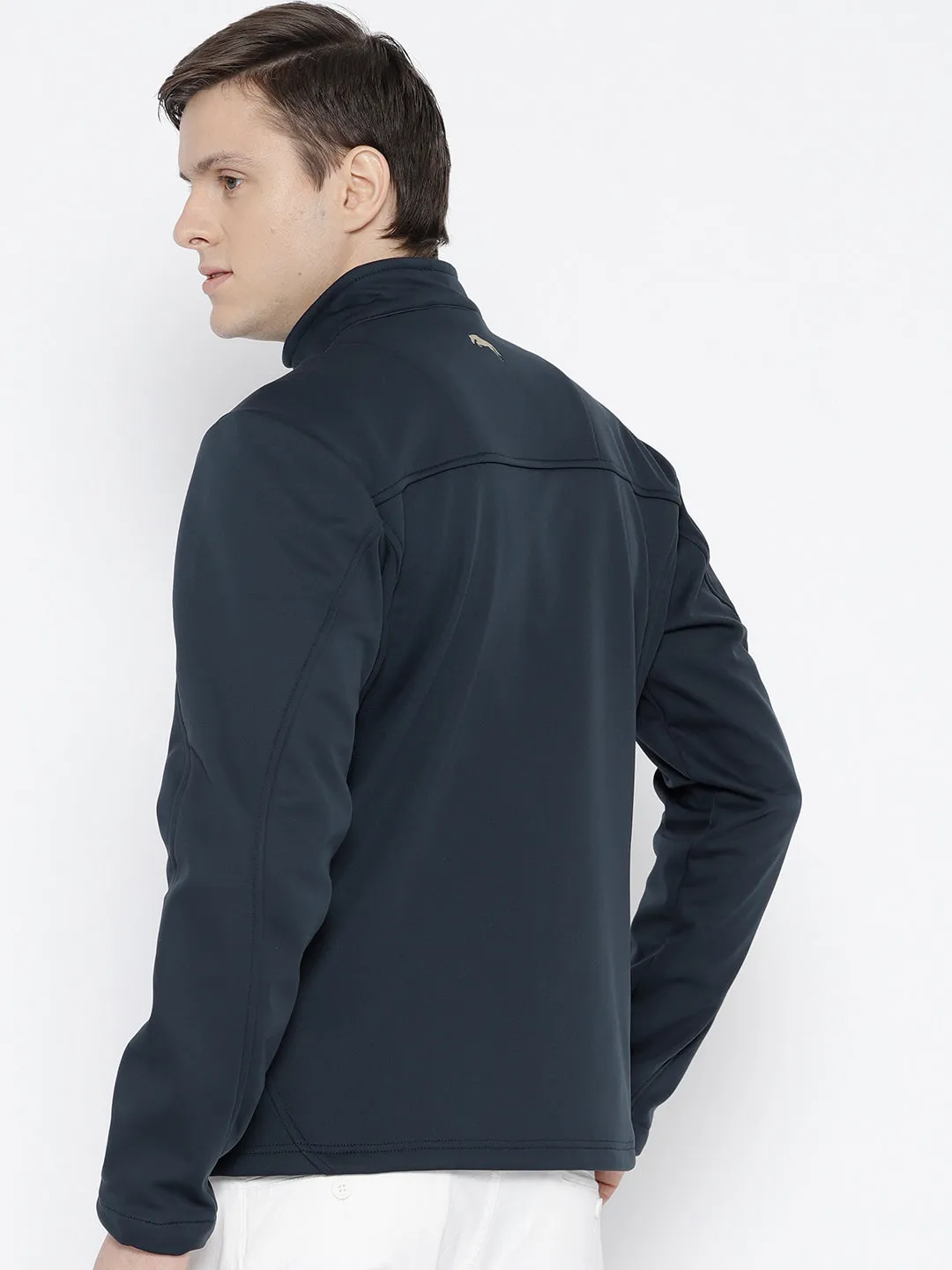 Men Navy Blue Solid Jacket