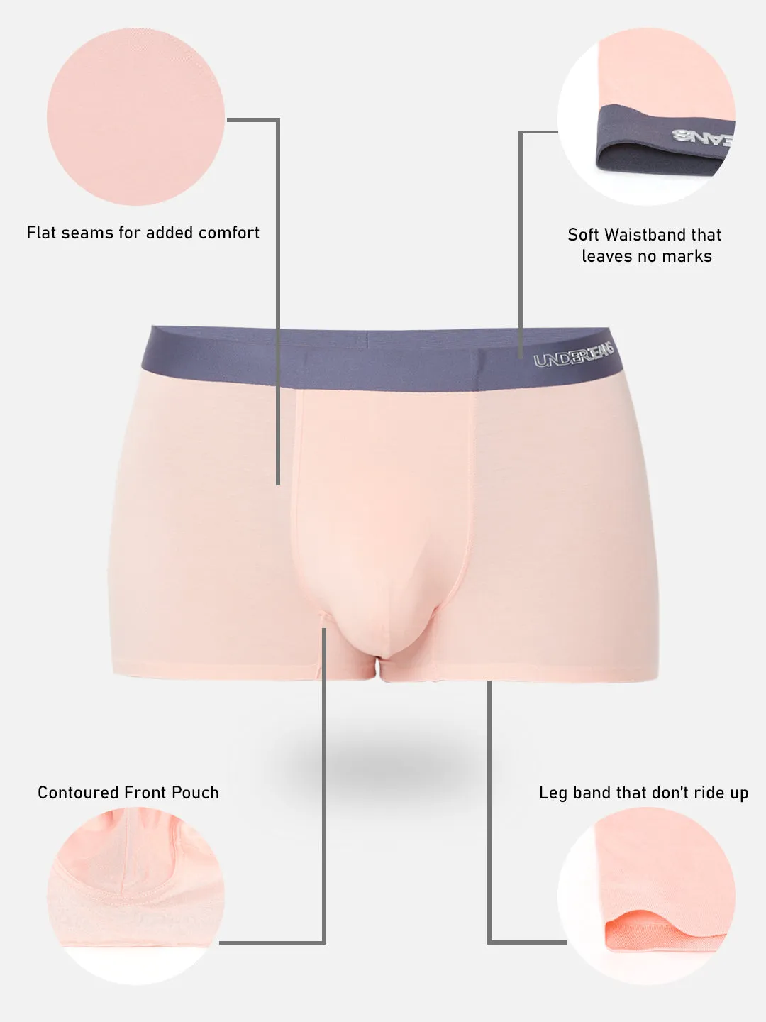 Men Pink Solid Super Premium Bonded Elastic Trunk- Underjeans By Spykar