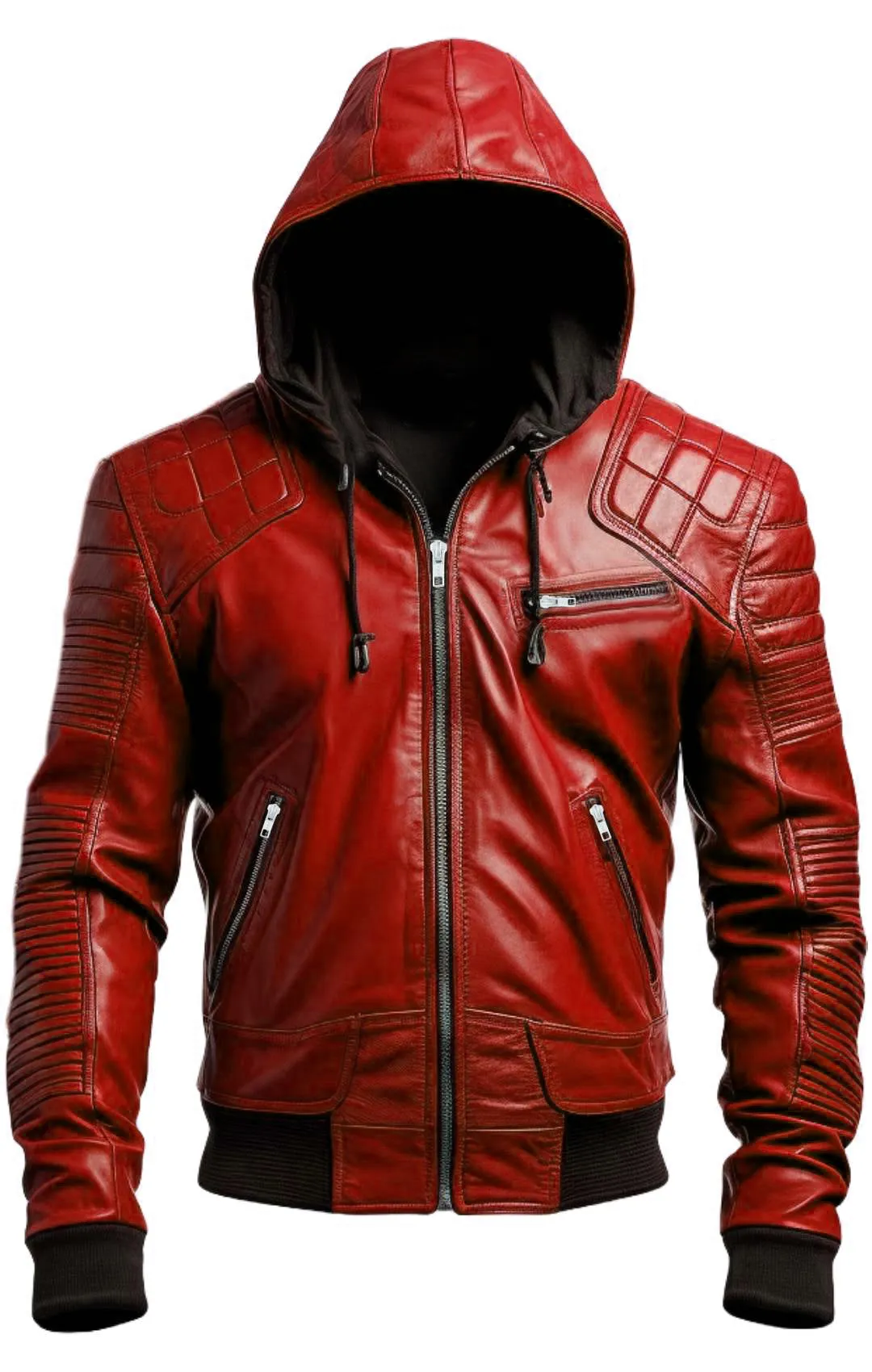 Men Stylish Hooded Leather Jacket