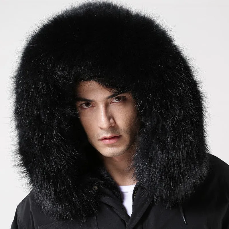 Men's Black Fur Lined Convertible Parka - Short