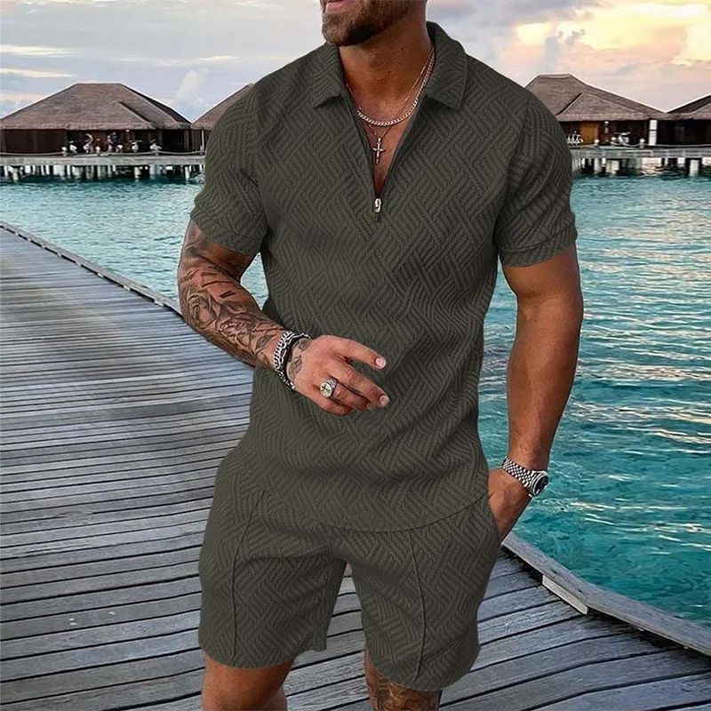 Men's Casual Printed Polo Suit